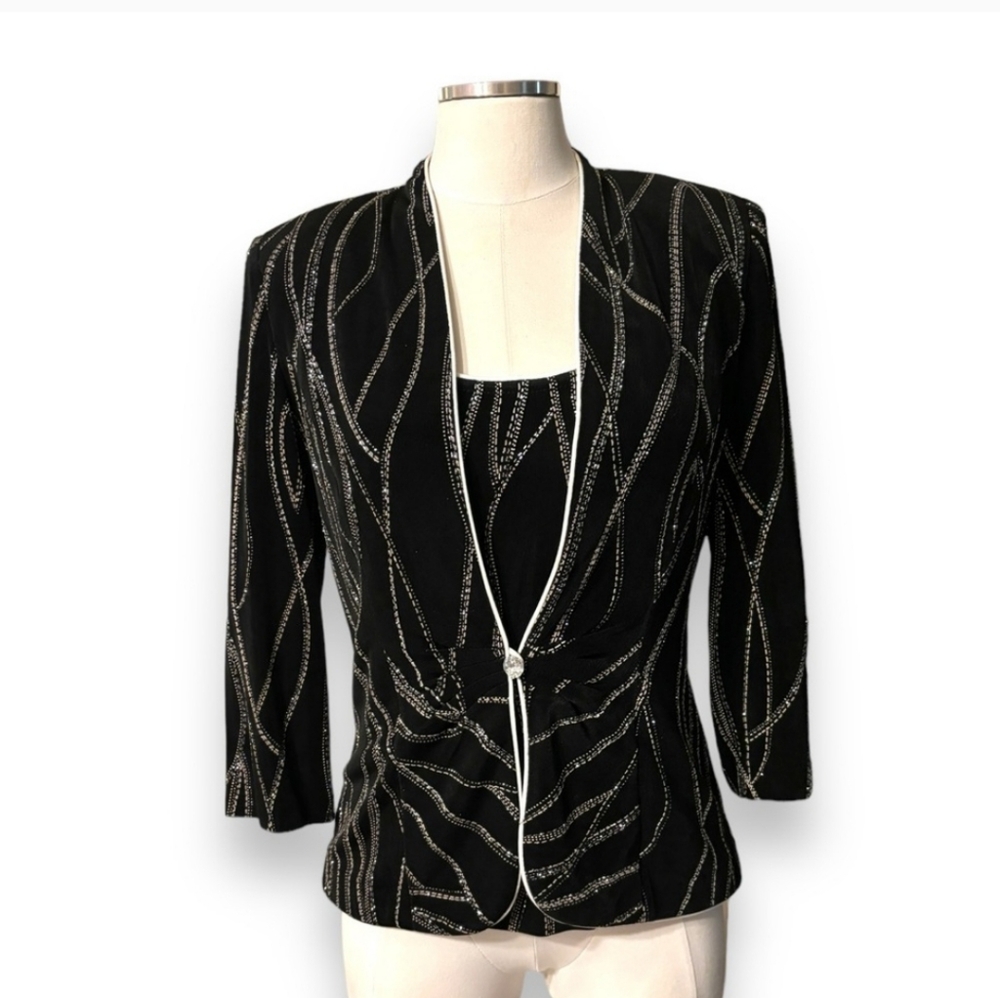 ALEX EVENINGS Camisole & Jacket Set Black Embellished